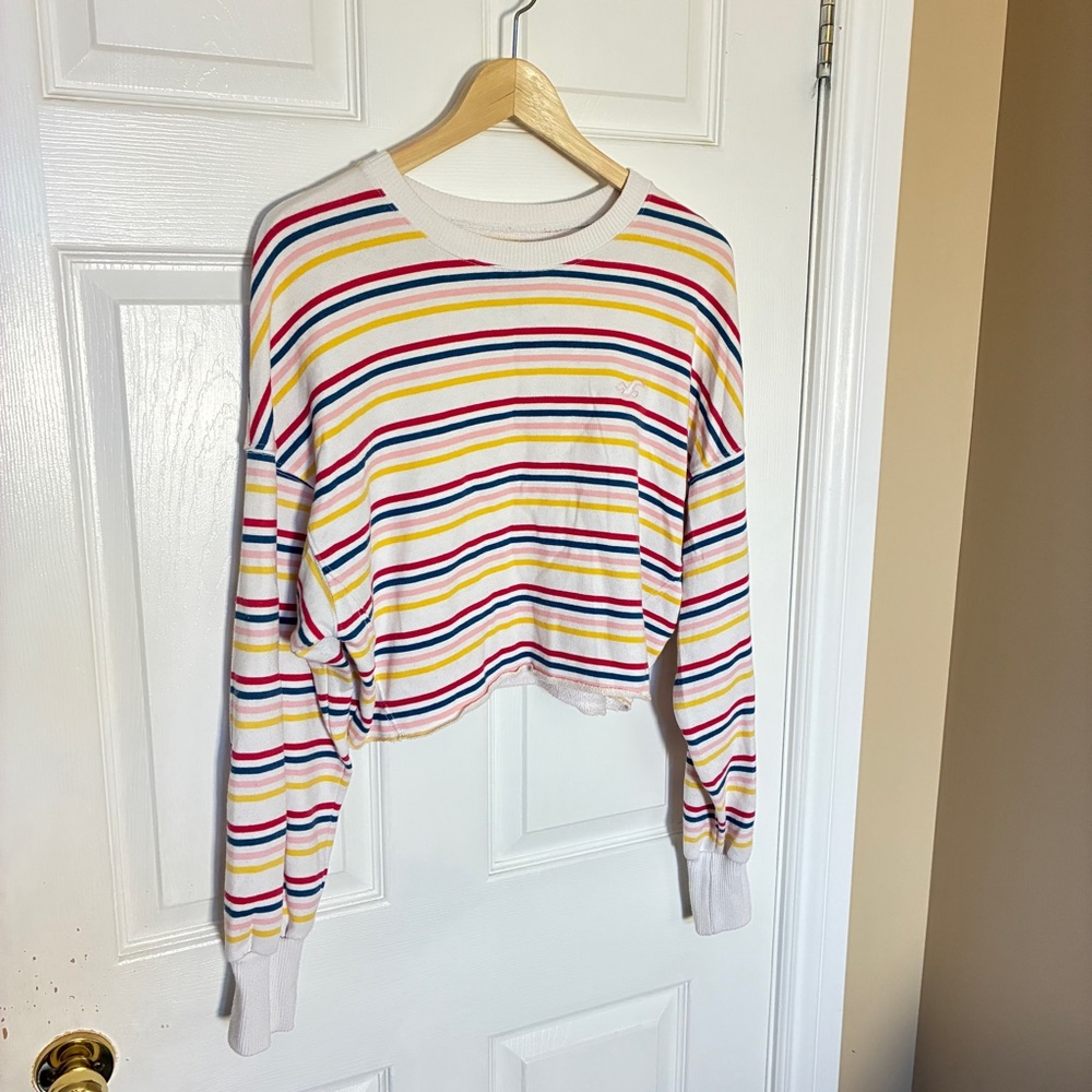 Hollister Cropped Rainbow Stripe Pullover Sweatshirt Women’s Medium Y2K